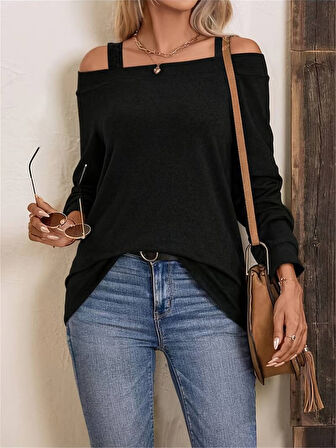 Modavera Kadın Askılı Iki Omuzu Açık Salaş Yün Viskon Bluz