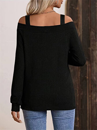 Modavera Kadın Askılı Iki Omuzu Açık Salaş Yün Viskon Bluz