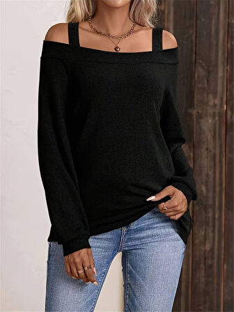 Modavera Kadın Askılı Iki Omuzu Açık Salaş Yün Viskon Bluz