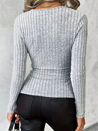 Modavera Kadın Uzun Kollu Kruvaze Yaka Yandan Düğme Detaylı şardonlu Kaşkorse Bluz