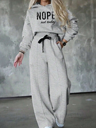 Modavera Kadın Uzun Kollu Nope Baskılı Beli Ribanalı Ikili Takım