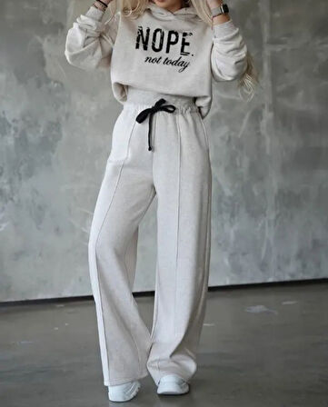 Modavera Kadın Uzun Kollu Nope Baskılı Beli Ribanalı Ikili Takım