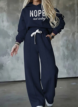 Modavera Kadın Uzun Kollu Nope Baskılı Beli Ribanalı Ikili Takım