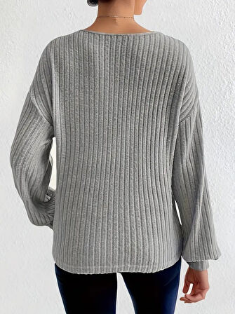 Modavera Kadın Uzun Kollu V Yakalı Salaş şardonlu Kaşkorse Bluz