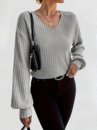 Modavera Kadın Uzun Kollu V Yakalı Salaş şardonlu Kaşkorse Bluz