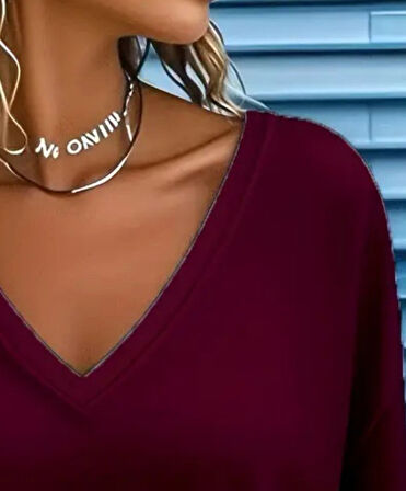 Modavera Kadın Uzun Kollu V Yakalı Viskon Iki Iplik Bluz