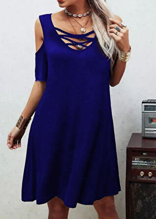 Modavera Dekolteli Bağcık Detay Viskon Kumaş Elbise