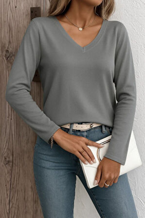 Modavera Kadın Uzun Kollu V Yaka Triko Bluz