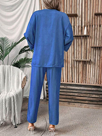 Modavera Kadın Uzun Kollu önü Açık Dokuma Ceket Ve Pantolon Ikili Takım