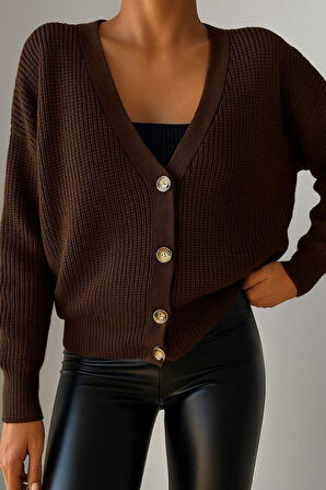 Modavera Kadın Uzun Kollu Düğme Detay Triko Hırka