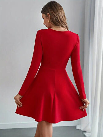 Modavera Kadın Uzun Kollu Inci Yakalı Kısa Ithal Krep Elbise