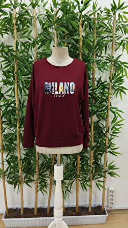 Modavera Kadın Uzun Kollu Bisiklet Yaka Desenli Viskon Iki Iplik Bluz