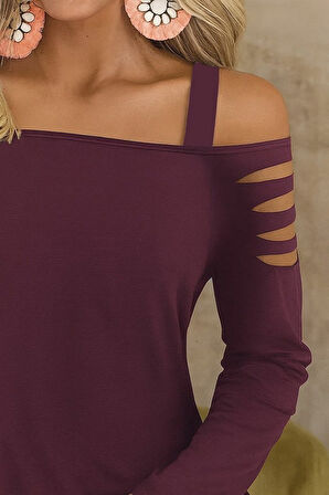 Modavera Kadın Uzun Lazer Kesik Detaylı Askılı Viskon Iki Iplik Bluz