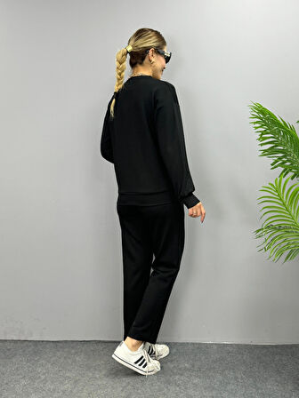 Modavera Kadın Uzun Kollu Bisiklet Yaka Viskon Iki Iplik Bluz Ve Pantolon Ikili Takım