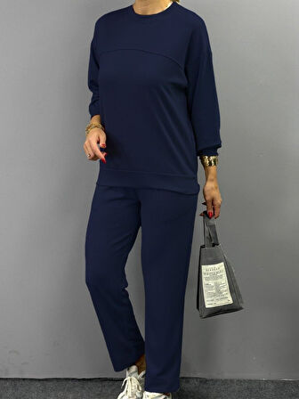 Modavera Kadın Uzun Kollu Bisiklet Yaka Viskon Iki Iplik Bluz Ve Pantolon Ikili Takım