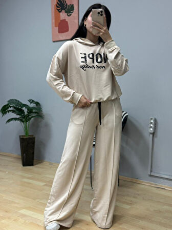 Modavera Kadın Uzun Kollu Nope Baskılı Beli Ribanalı Ikili Takım