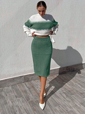 Modavera Kadın Uzun Kollu Triko Etekli Takım