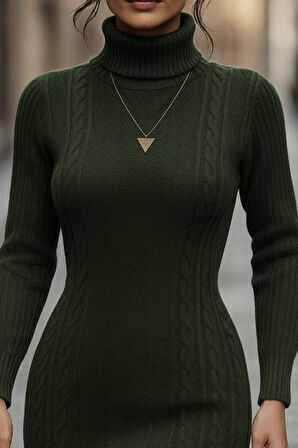 Modavera Kadın Uzun Kollu Balıkçı Yaka Kısa Triko Elbise