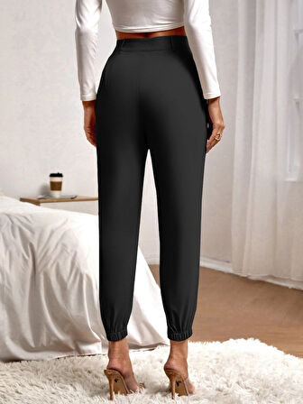 Modavera Kadın Yüksek Bel Cepli Paçası Lastikli Ithal Krep Pantolon