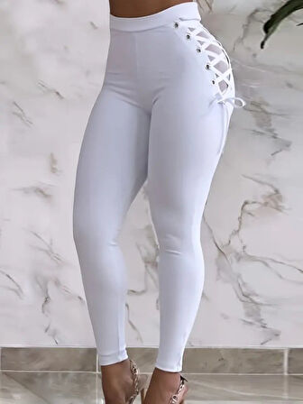 Modavera Kadın Yüksek Bel çapraz Bağcıklı Tül Detaylı Dalgıç Tayt