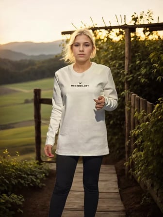 Modavera Unisex Bisiklet Yaka Uzun Kollu T-Shirt - Beyaz