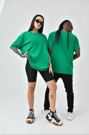Modavera Unisex Basic Bisiklet Yaka Oversize T-Shirt - Yeşil