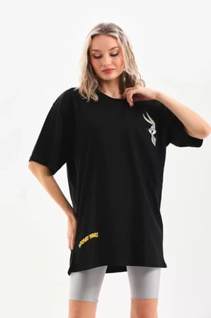 Modavera Unisex Baskılı Oversize T-Shirt - Siyah