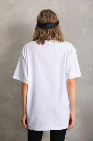 Modavera Unisex Taş Desenli Oversize T-Shirt - Beyaz