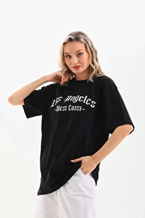 Modavera Unisex Baskılı Oversize T-Shirt - Siyah