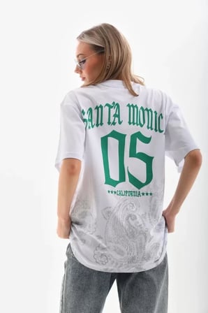 Modavera Unisex Baskılı Oversize T-Shirt - Beyaz