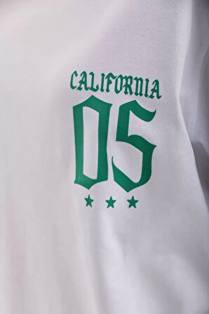 Modavera Unisex Baskılı Oversize T-Shirt - Beyaz