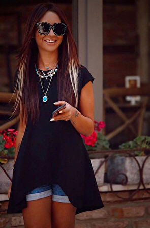 Modavera Kadın Kısa Kollu Asimetrik Viskon Kumaş Bluz