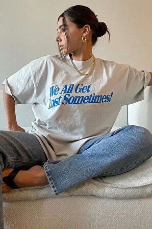 Modavera Unisex Baskılı Oversize T-Shirt - Beyaz