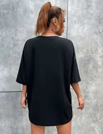Modavera Unisex Baskılı Oversize T-Shirt - Siyah