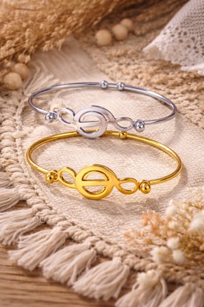 316L Paslanmaz Çelik Sol Anahtarı Figürlü Unisex Bileklik Seti – Gold & Gümüş Renk 2’li Minimal Bilezik Kadın & Erkek Uyumlu