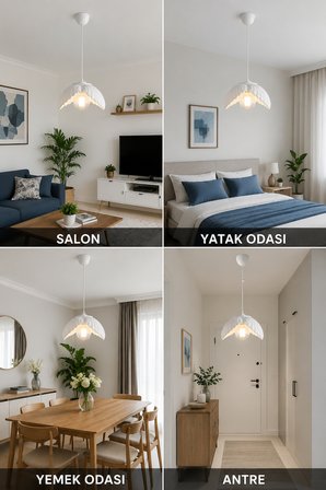 Wings Kanat Form Avize - Eskit Beton Görünümlü Sarkıt Avize - Beyaz