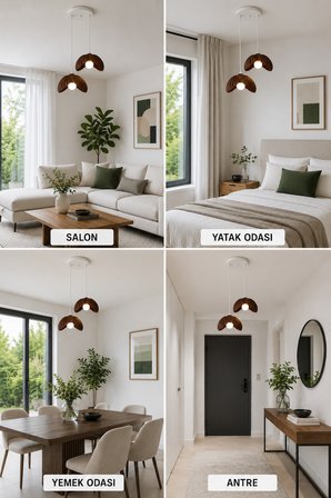 Lotus Çiçek Tasarım 2'li Sarkıt Avize - Modern Tasarım Gece Lambası İç Dış Ortama Uygun - 25 cm - Kahverengi