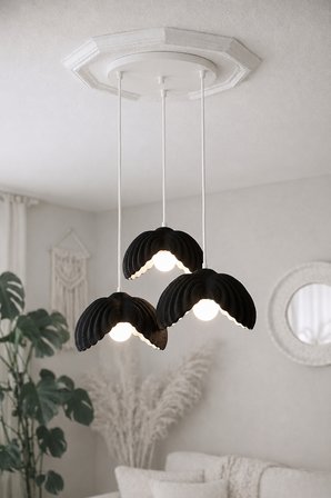 Lotus Çiçek Tasarım Üçlü Sarkıt Avize - Modern Tasarım Gece Lambası İç Dış Ortama Uygun - 25 cm - Kahverengi