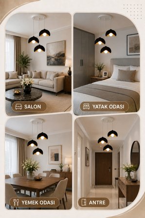 Lotus Çiçek Tasarım Üçlü Sarkıt Avize - Modern Tasarım Gece Lambası İç Dış Ortama Uygun - 25 cm - Kahverengi