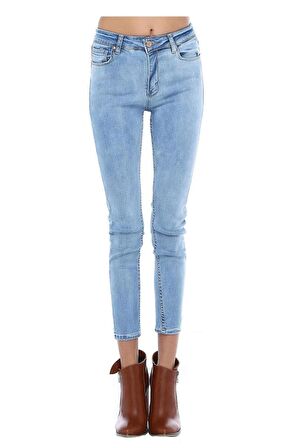 Mavi Açık Yıkamalı Denim Dar Paça Kadın Pantolon