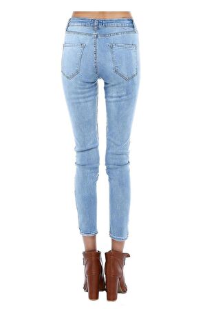 Mavi Açık Yıkamalı Denim Dar Paça Kadın Pantolon