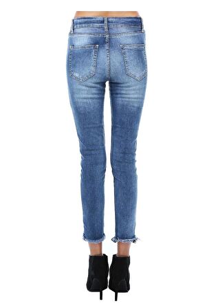 Mavi Denim Cep ve Paça Kuş Gözü Kadın Pantolon