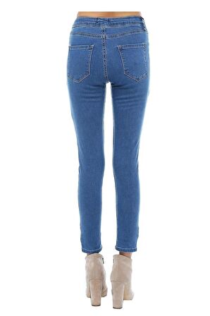 Mavi Düz Denim Kadın Pantolon
