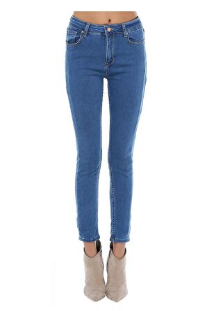 Mavi Düz Denim Kadın Pantolon
