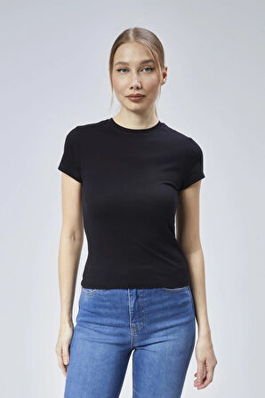 Maison La Femme Siyah Fitted/vücuda Oturan Crop T-shirt