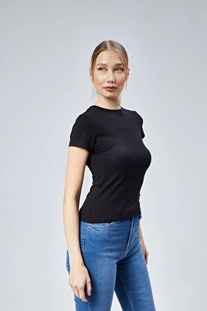 Maison La Femme Siyah Fitted/vücuda Oturan Crop T-shirt