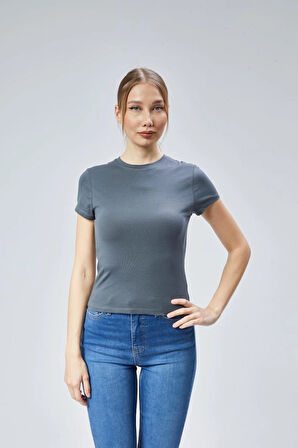 Maison La Femme Antrasit Fitted/vücuda Oturan Crop T-shirt