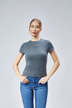 Maison La Femme Antrasit Fitted/vücuda Oturan Crop T-shirt