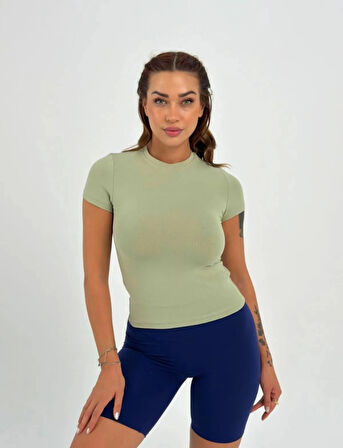 Maison La Femme Yeşil Fitted/vücuda Oturan Crop T-shirt