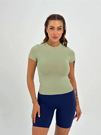 Maison La Femme Yeşil Fitted/vücuda Oturan Crop T-shirt